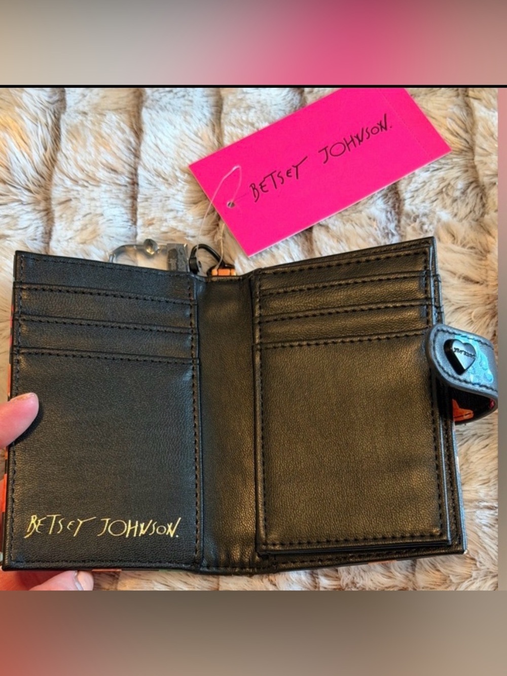 Betsey Johnson Black Wallet with Colorful Gummy Bear Print and Heart Snap - Picture 8 of 10